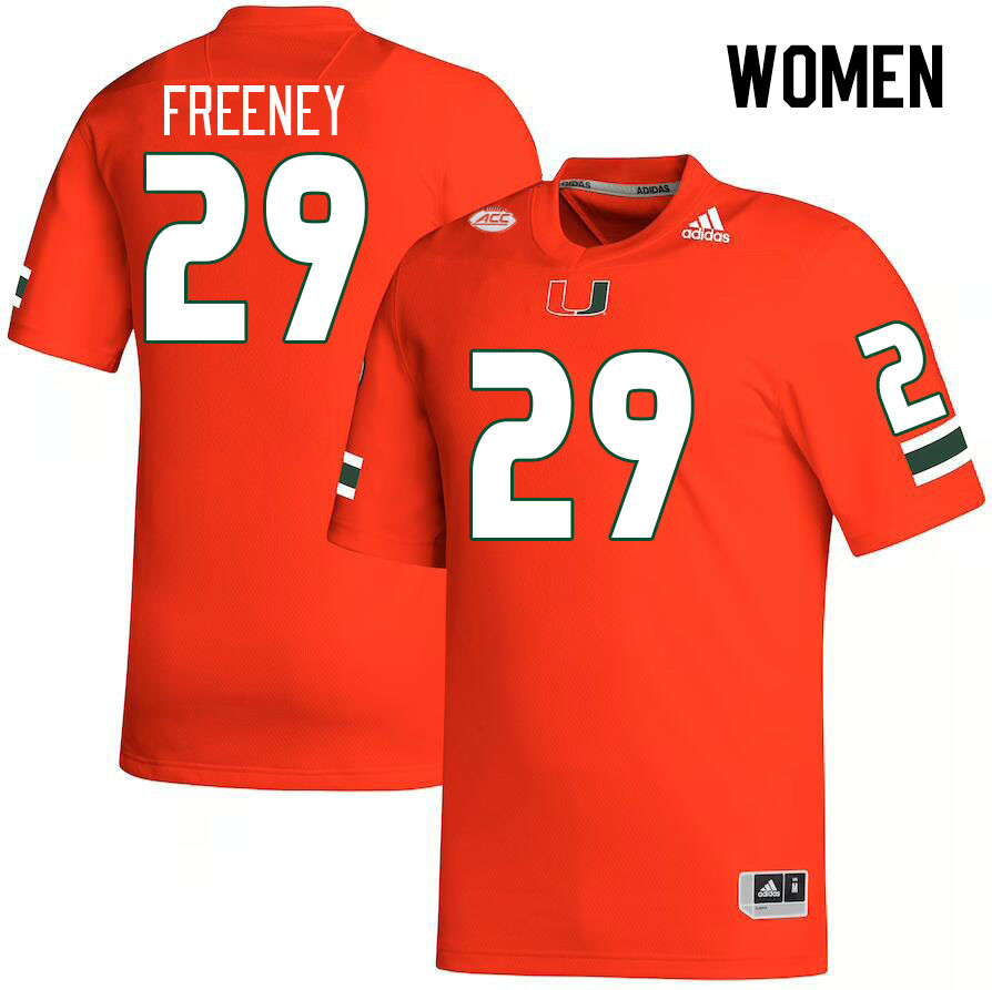 Women #29 Demetrius Freeney Miami Hurricanes College Football Jerseys Stitched Sale-Orange - Click Image to Close